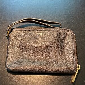 Fossil Black Textured Leather Wristlet